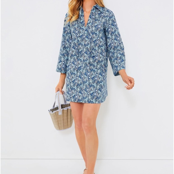 HYACINTH HOUSELong Sleeve Blue Carrington Collared Mini Dress